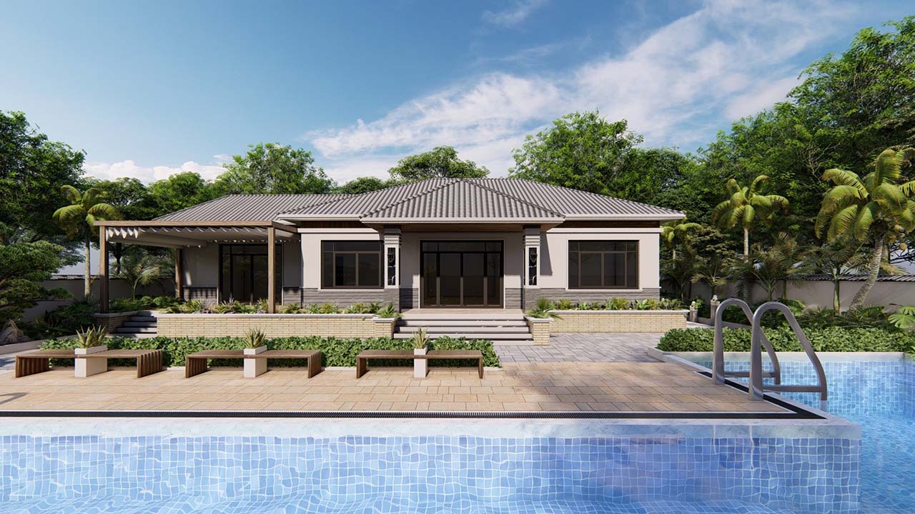 Mẫu thiết kế biệt thự nhà vườn có bể bơi anh An